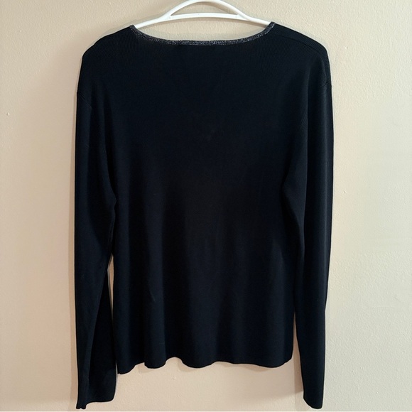 90s Vintage Northern Reflections Black V-Neck Sweater w Silver Trim - Picture 9 of 9